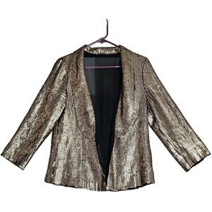 Sparkle & Fade Gold Sequin Jacket Blazer Women's Sz Medium Clubwear Disco Party